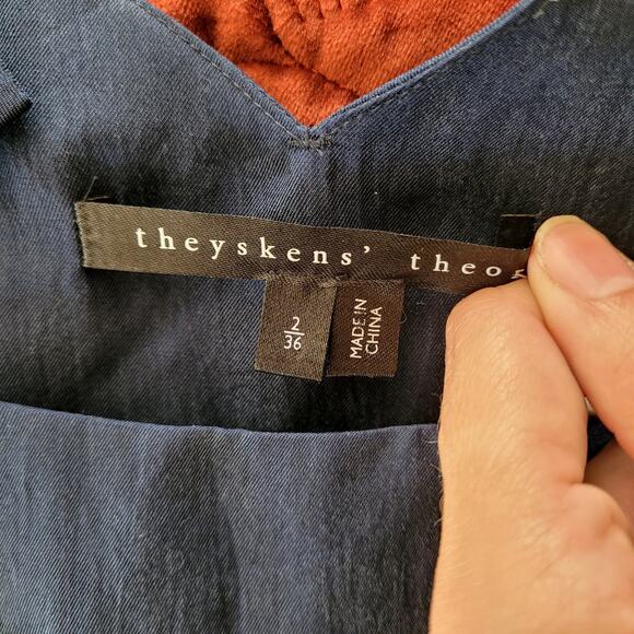 Theyskens Theory Silk Dress Navy Blue Maxi Unique Neckline - Picture 9 of 9